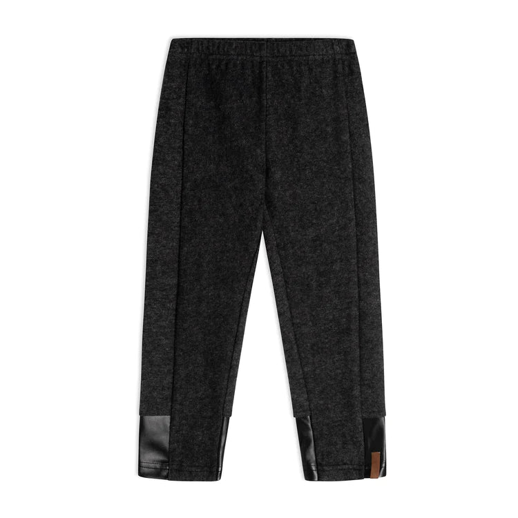 Grey Leggings - Faux Leather detailing