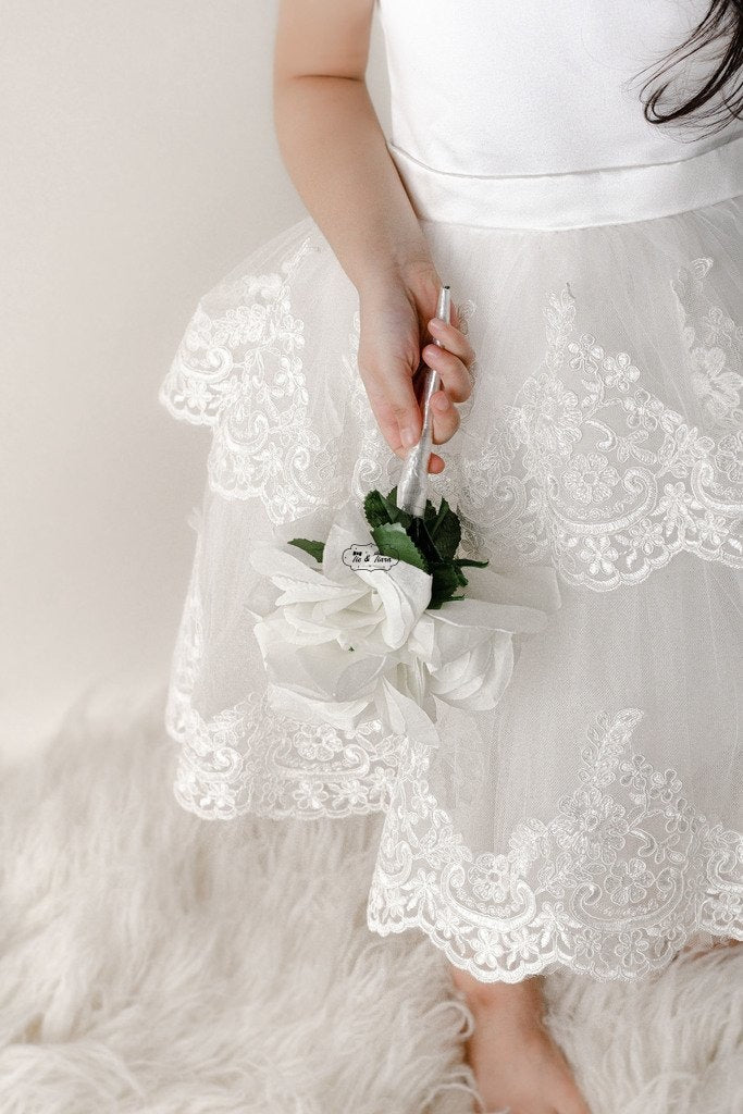 White dress featuring white lace for little girls
