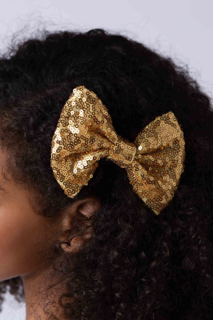 Sequin-Bow Hairpin Golden Accessories